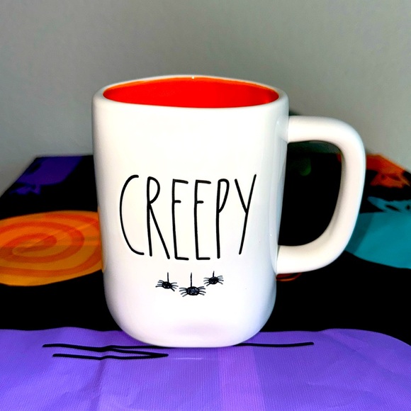 ❗️RAE DUNN CREEPY SPIDERS ORANGE INTERIOR HALLOWEEN FARMHOUSE COFFEE MUG - Picture 3 of 3